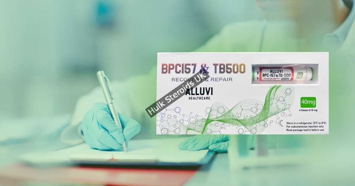 Macro photo of sealed BPC-157 and TB-500 pens, white lab background