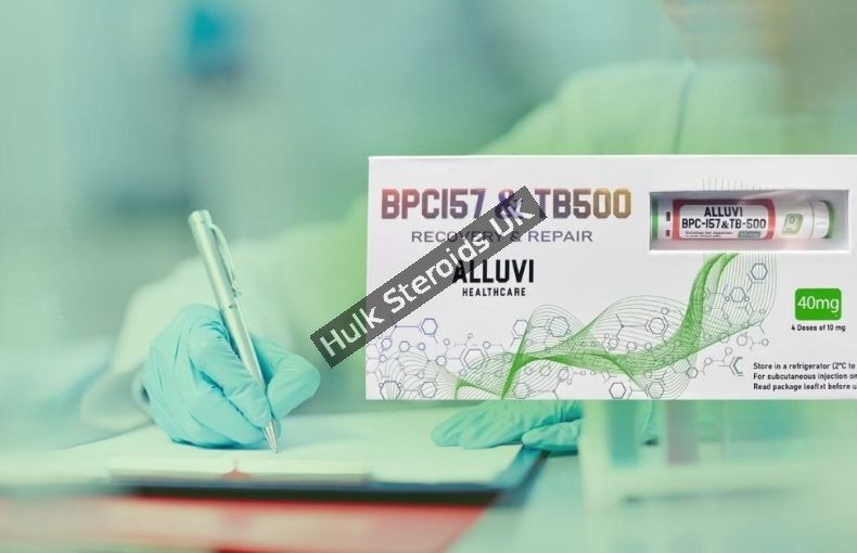 Macro photo of sealed BPC-157 and TB-500 pens, white lab background